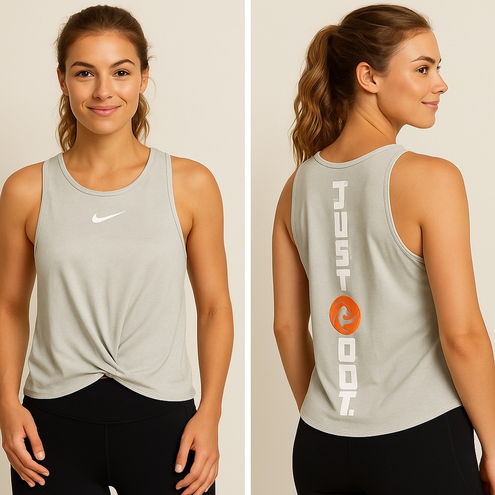 Nike Women's Light Gray Tank Top with Orange Accents